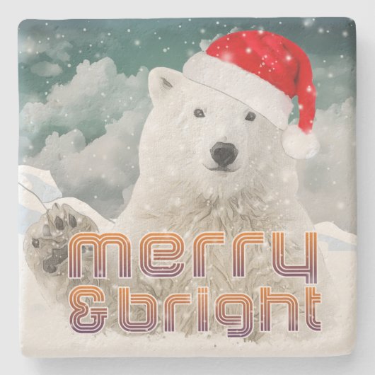 Santa Polar Bear | Beary Christmas Stone Untersetz Steinuntersetzer (Vorderseite)