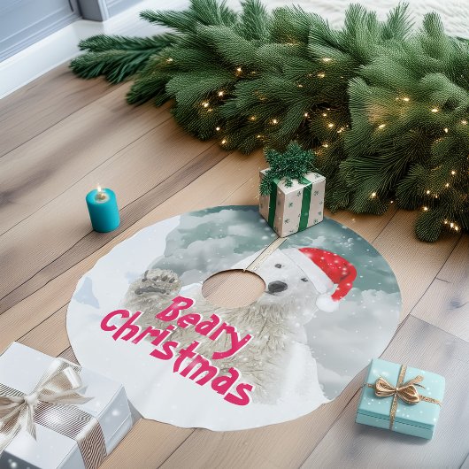 Santa Polar Bear | Beary Christmas Tree Skirt Polyester Weihnachtsbaumdecke