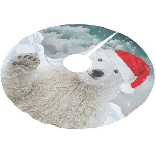 Santa Polar Bear | Beary Christmas Tree Skirt Polyester Weihnachtsbaumdecke (Schrägansicht)