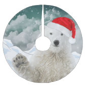 Santa Polar Bear | Beary Christmas Tree Skirt Polyester Weihnachtsbaumdecke (Vorderseite)