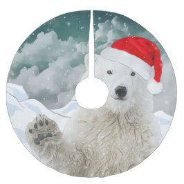 Santa Polar Bear | Beary Christmas Tree Skirt Polyester Weihnachtsbaumdecke