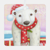 Santa Polar Bear Ornament Aus Metall (Vorderseite)