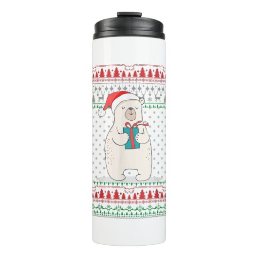 Santa Polar Bear Ugly Weihnachtskrautmatte Thermosbecher (Vorderseite)