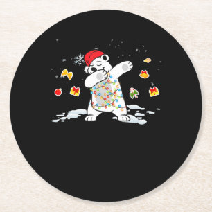 Santa Polar Bear Weihnachtsbeleuchtung Bear Lover Runder Pappuntersetzer