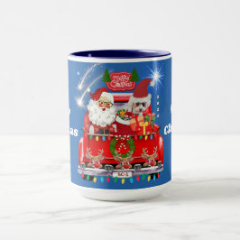 Santa & Poodle Frohe Weihnachten Lieferwagen Tasse