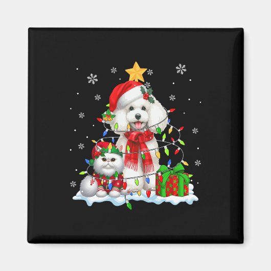 Santa Poodle mit Elf Cat Weihnachtsleuchten Besitz Magnet (Vorne)