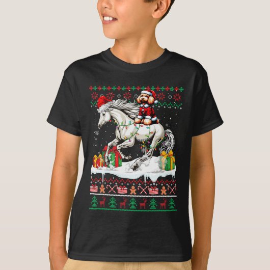 Santa Poodle Reiten Weihnachten T-Shirt (Vorderseite)