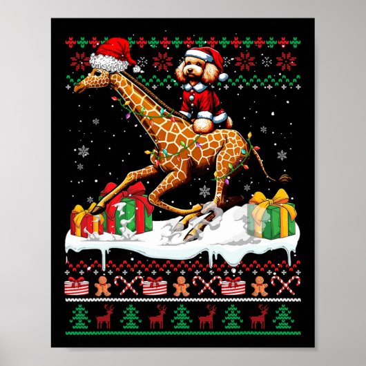 Santa Poodle Riding Giraffe Weihnachten Liebe Poster (Vorne)