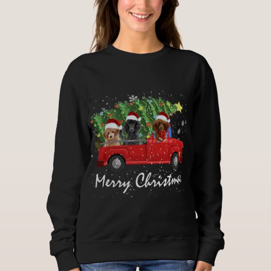 Santa Poodle Riding Red Truck Frohe Weihnachten Sweatshirt (Vorderseite)