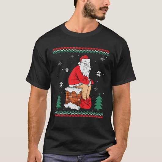 Santa Pooping Down The Chimney Ugly Sweater Christ T-Shirt (Vorderseite)