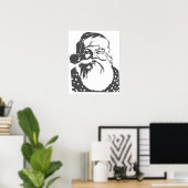 Santa Pop Art Frohe Weihnachtslicht grau Poster (Heimbüro)