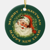 Santa Portrait Gold Text Keramikornament (Vorne)
