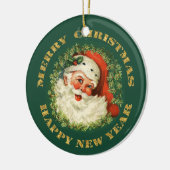 Santa Portrait Gold Text Keramikornament (Links)