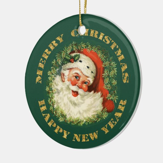 Santa Portrait Gold Text Keramikornament (Links)