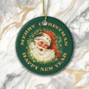 Santa-Porträt mit goldener Schrift Keramikornament