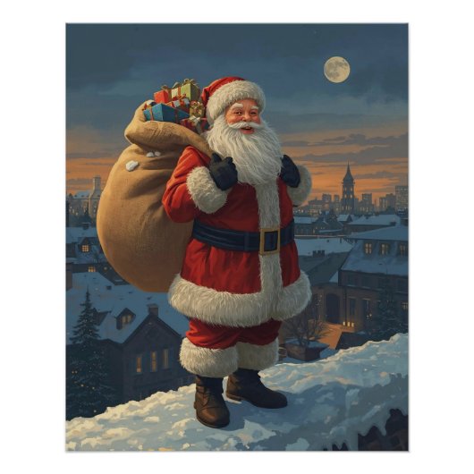 Santa-Poster auf dem Dach Poster (Vorderseite)