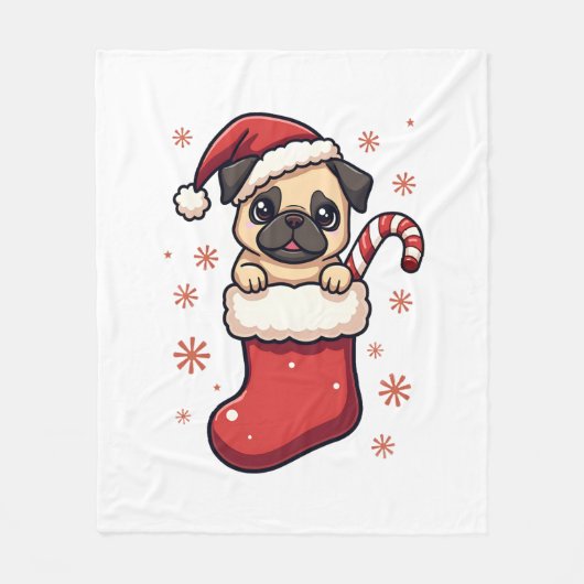 Santa Pug Freude Fleecedecke (Vorderseite)