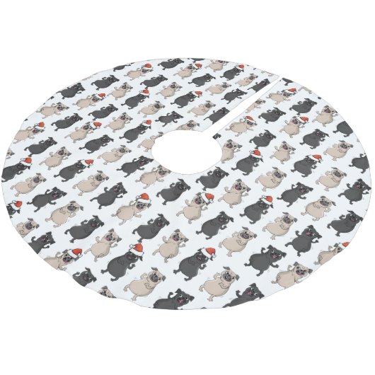 Santa Pug Puppy Holiday Pooch Custom Christmas Polyester Weihnachtsbaumdecke (Schrägansicht)