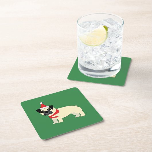 Santa Pug Rechteckiger Pappuntersetzer (Vor Ort)