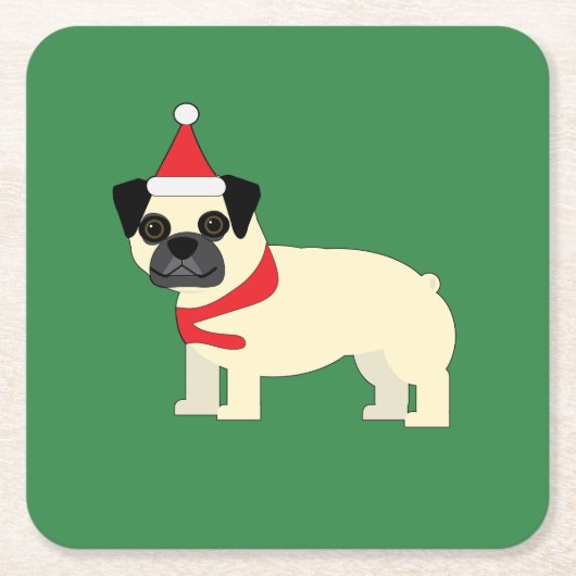 Santa Pug Rechteckiger Pappuntersetzer (Vorderseite)