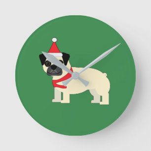 Santa Pug Runde Wanduhr