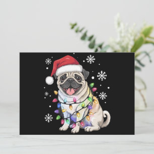 Santa Pug Weihnachtslichter Xmas Hunde Liebhaber  Feiertagskarte