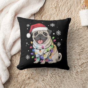 Santa Pug Weihnachtslichter Xmas Hunde Liebhaber  Kissen