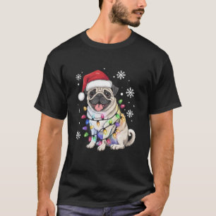 Santa Pug Weihnachtslichter Xmas Hunde Liebhaber T-Shirt