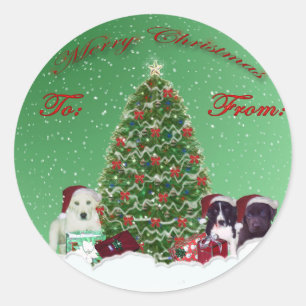Santa Puppies Geschenksticker Runder Aufkleber