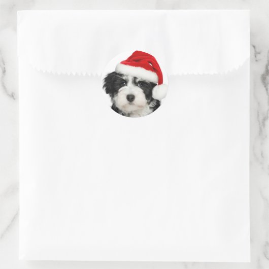 Santa Puppy Round Aufkleber (Tasche)