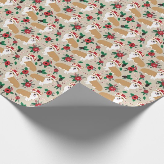 Santa Pws corgi poinsettia Weihnachtsgeschenk Geschenkpapier (Ecke)
