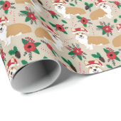 Santa Pws corgi poinsettia Weihnachtsgeschenk Geschenkpapier (Rolleneckpunkt)