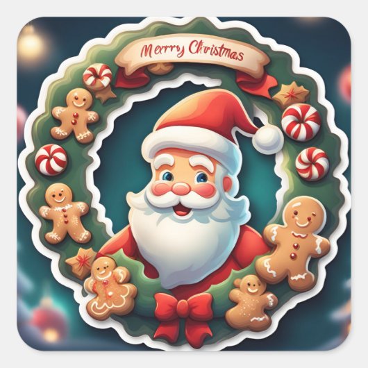 Santa Quadratischer Aufkleber (Vorderseite)