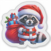 Santa Raccoon mit Weihnachtsgeschenken Aufkleber (Vorderseite)
