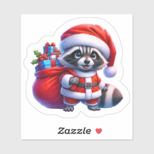 Santa Raccoon mit Weihnachtsgeschenken Aufkleber (Blatt)