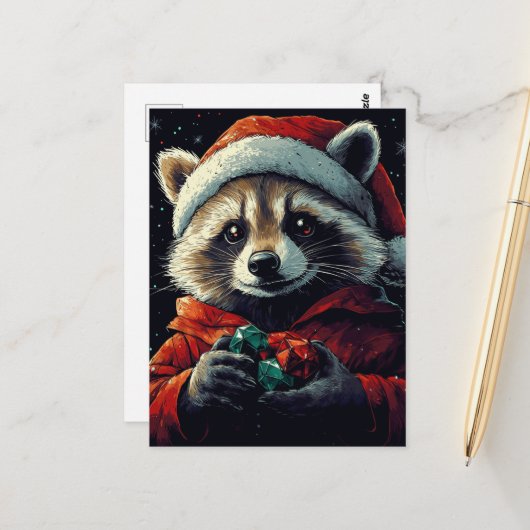 Santa Raccoon Postkarte (Vorderseite/Rückseite Beispiel)