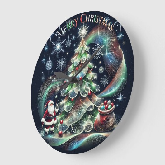 Santa Rainbow Lights Christmas Große Wanduhr (Winkel)