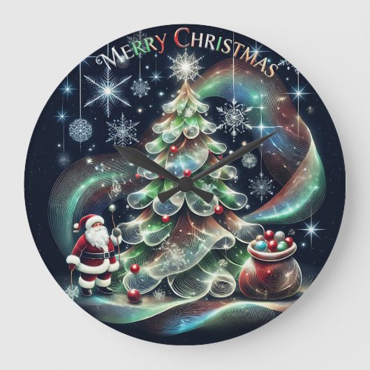 Santa Rainbow Lights Christmas Große Wanduhr (Vorderseite)