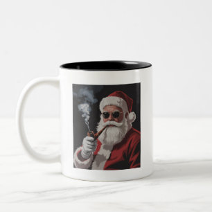Santa raucht Party Lustige Weihnachten Ferien  Zweifarbige Tasse