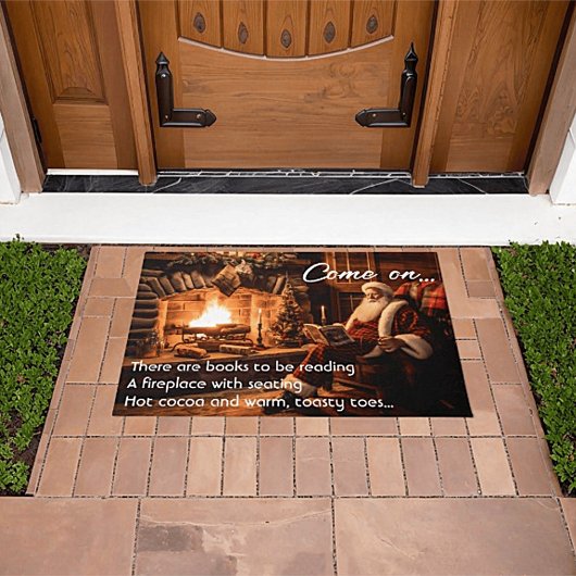 Santa Reading by Fire Christmas Door Mat Fußmatte