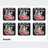 Santa Red Car Black Background Quadratischer Aufkleber (Blatt)
