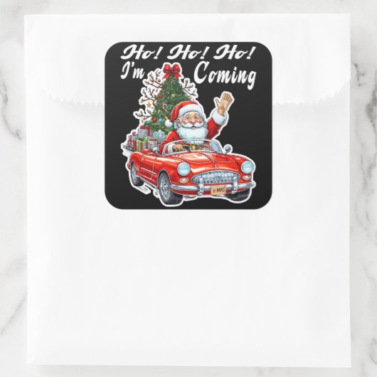 Santa Red Car Black Background Quadratischer Aufkleber (Tasche)