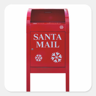 Santa Red Mail Box mit Schneeflocken Quadratischer Aufkleber