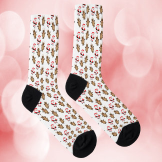 Santa Red Rentier Muster Weißer Hintergrund Socken