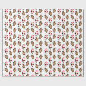 Santa Red Rentier Weißes Hintergrundmuster Geschenkpapier (Flach)