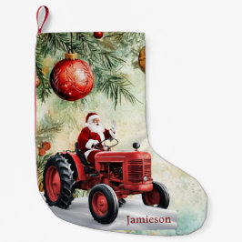 Santa Red Tractor Vintag Farm Weihnachten Kleiner Weihnachtsstrumpf