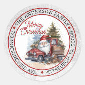 Santa | Red Truck Weihnachtskreislauf Rücksendeadr Runder Aufkleber (Vorderseite)