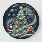 Santa Regenbogenlichter Weihnachten Große Wanduhr (Vorderseite)
