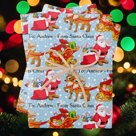 Santa Reindeer Add Child's Name Christmas 3 Geschenkpapier Set