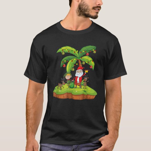 Santa Reindeer and Eleves Christmas Palm Tree  T-Shirt (Vorderseite)